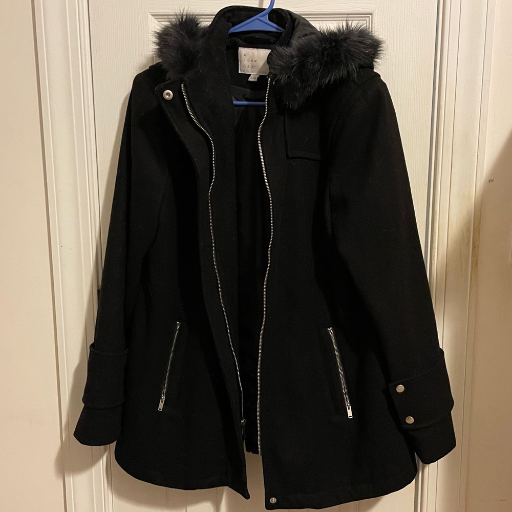 Winter coat with faux fur hood